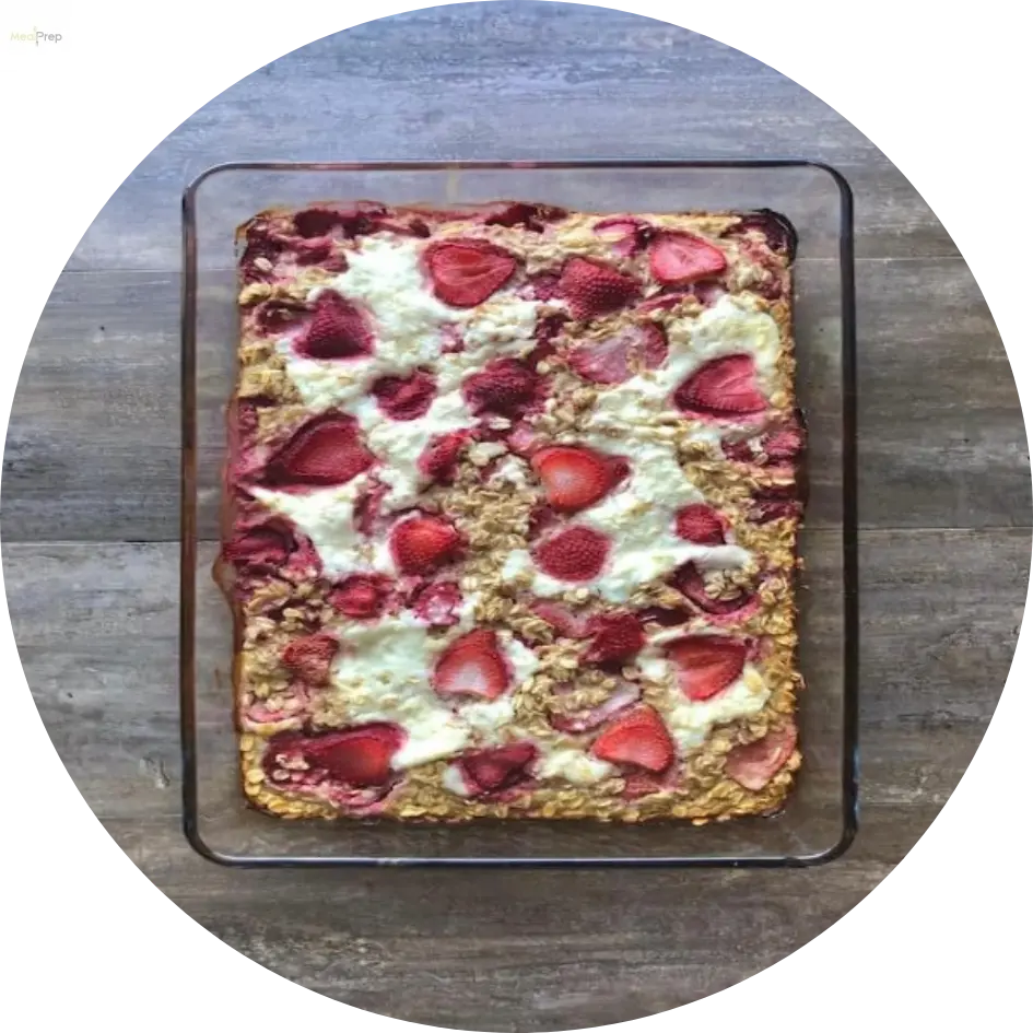 Baked berry oat dessert in a glass dish