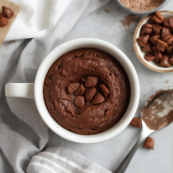Chocolate mug cake in a white mug