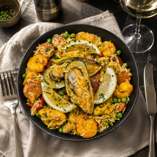 Seafood Paella - Gourmet – high protein ready-made meal, snap-frozen and delivered NZ wide by MealPrep.nz