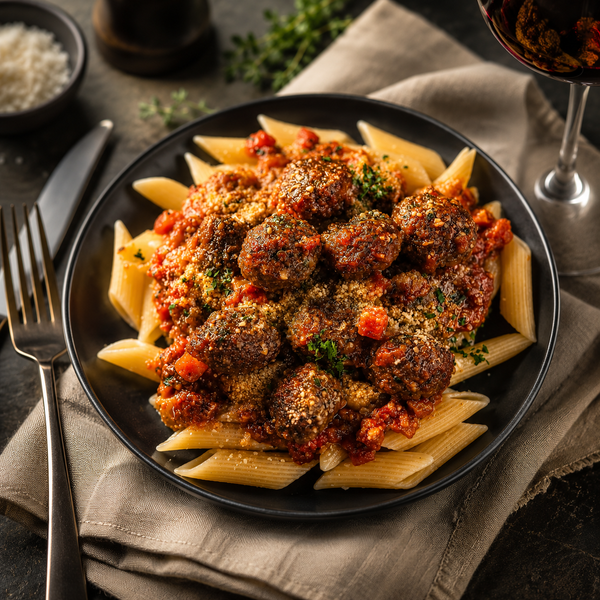 Meatball Penne - Gourmet – high protein ready-made meal, snap-frozen and delivered NZ wide by MealPrep.nz