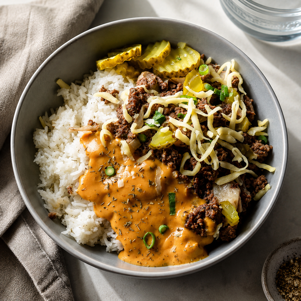 CHEESEBURGER BOWL – high protein ready-made meal, snap-frozen and delivered NZ wide by MealPrep.nz
