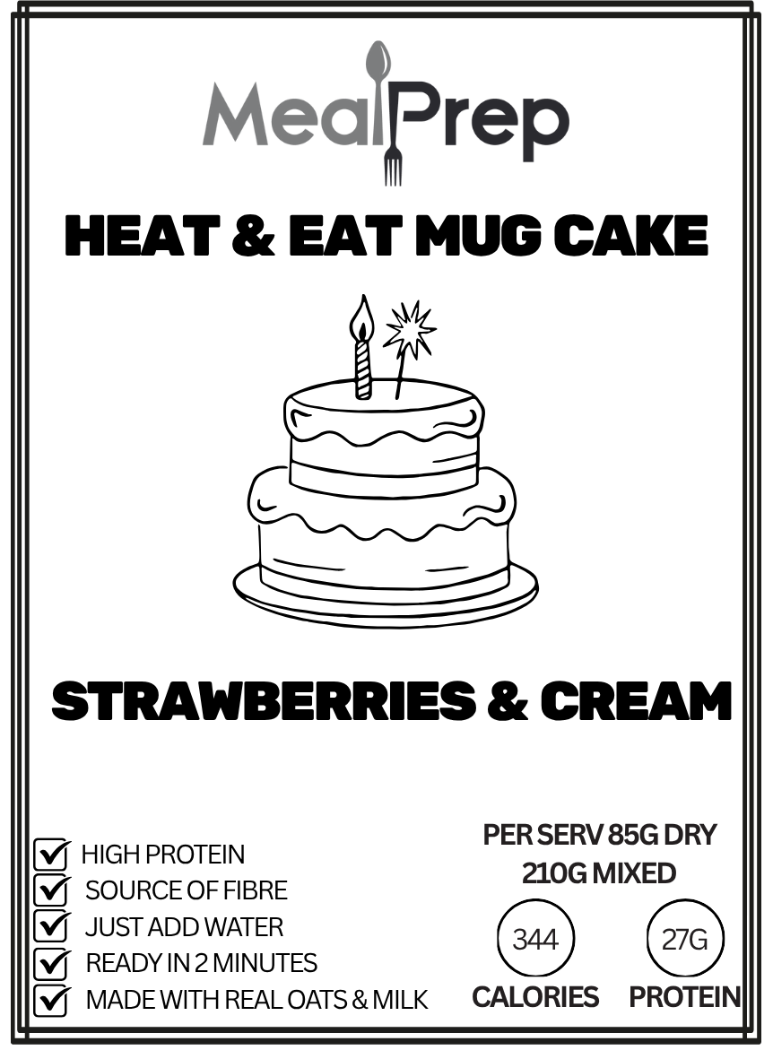 Heat & Eat Protein Mug Cake Strawberries and Cream