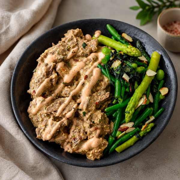 Garlic Steak Potato Bake & Sautéed Veg – high protein ready-made meal, snap-frozen and delivered NZ wide by MealPrep.nz