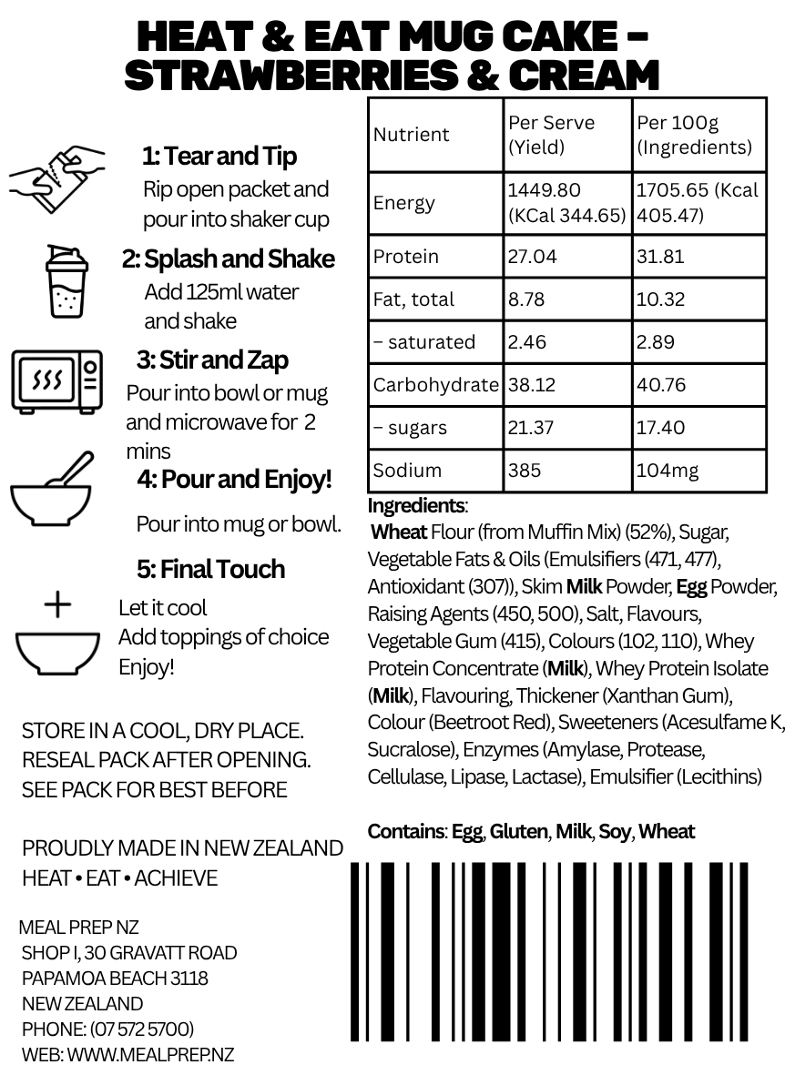 Heat & Eat Protein Mug Cake Strawberries and Cream