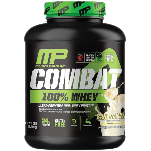 Musclepharm Combat Whey Protein Powder Banana Cream 1.84kg – high protein ready-made meal, snap-frozen and delivered NZ wide by MealPrep.nz