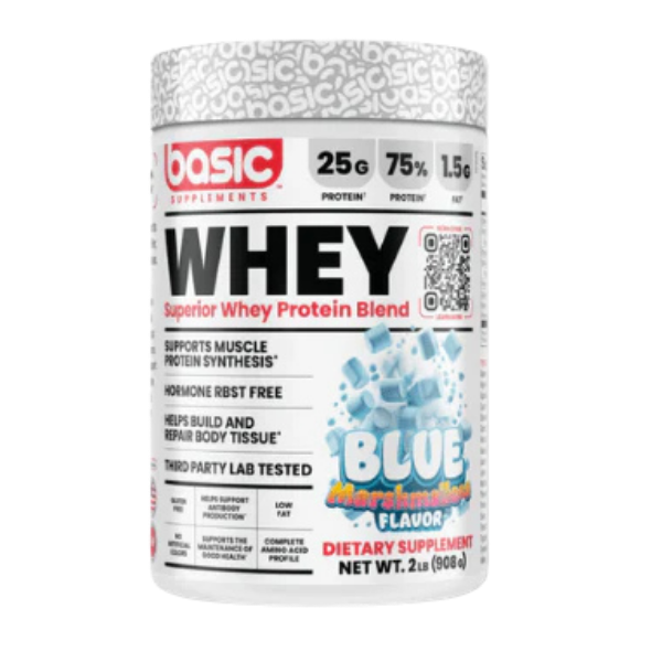 Basics Whey Protein 2lb Blue Marshmallow – high protein ready-made meal, snap-frozen and delivered NZ wide by MealPrep.nz