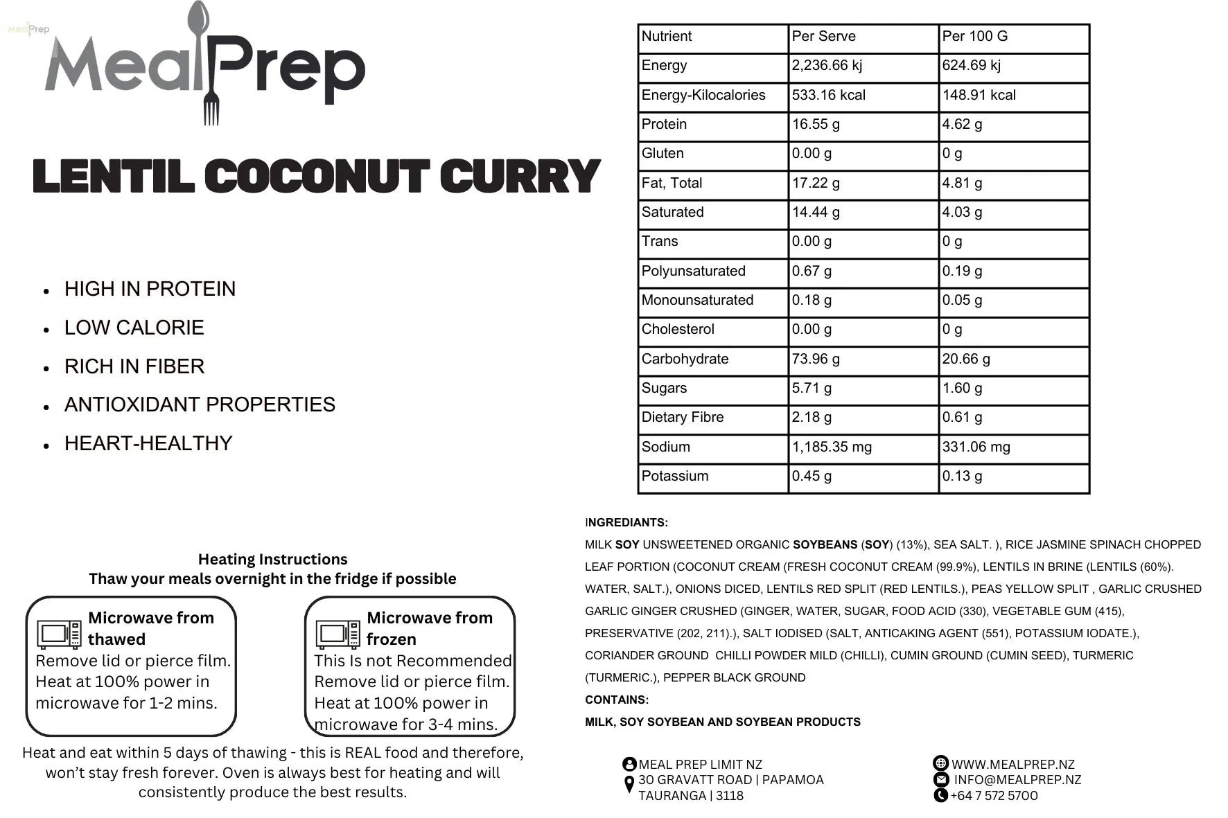 Lentil Coconut curry Meal Prep