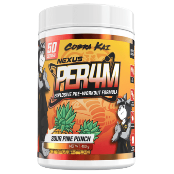 Nexus Per4m Pre-Workout  Cobra Kai Sour Pine Punch 50 Serves – high protein ready-made meal, snap-frozen and delivered NZ wide by MealPrep.nz