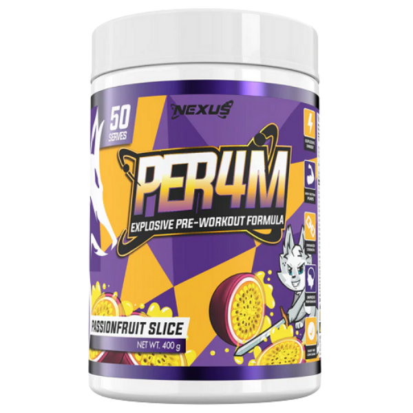 Nexus Per4m Pre-Workout Passionfruit Slice 50 Serves – high protein ready-made meal, snap-frozen and delivered NZ wide by MealPrep.nz