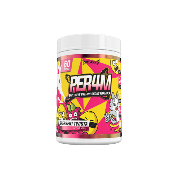 Nexus Per4m Pre-Workout Sherbet Twista 50 Serves – high protein ready-made meal, snap-frozen and delivered NZ wide by MealPrep.nz
