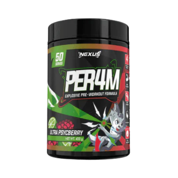 Nexus Per4m Pre-Workout Ultra Psycberry 50 Serves – high protein ready-made meal, snap-frozen and delivered NZ wide by MealPrep.nz