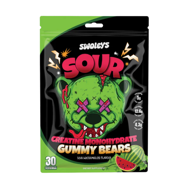 Swoleys Creatine Sour Gummy Bears Watermelon 30 Serves – high protein ready-made meal, snap-frozen and delivered NZ wide by MealPrep.nz