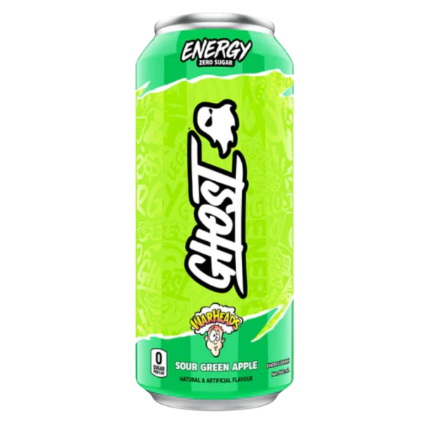 Ghost Energy Warheads Sour Green Apple 500ml – high protein ready-made meal, snap-frozen and delivered NZ wide by MealPrep.nz