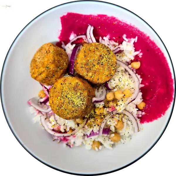 Falafel Bowl with Beetroot Hummus Meal Prep